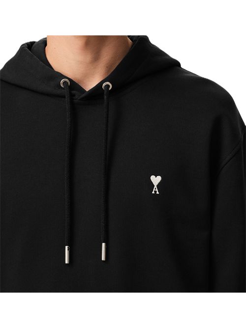 Felpa con cappuccio in pile di cotone loopback con logo Ami de Coeur Ami Paris | HSW764.730045 BLACK/WHITE CREAM